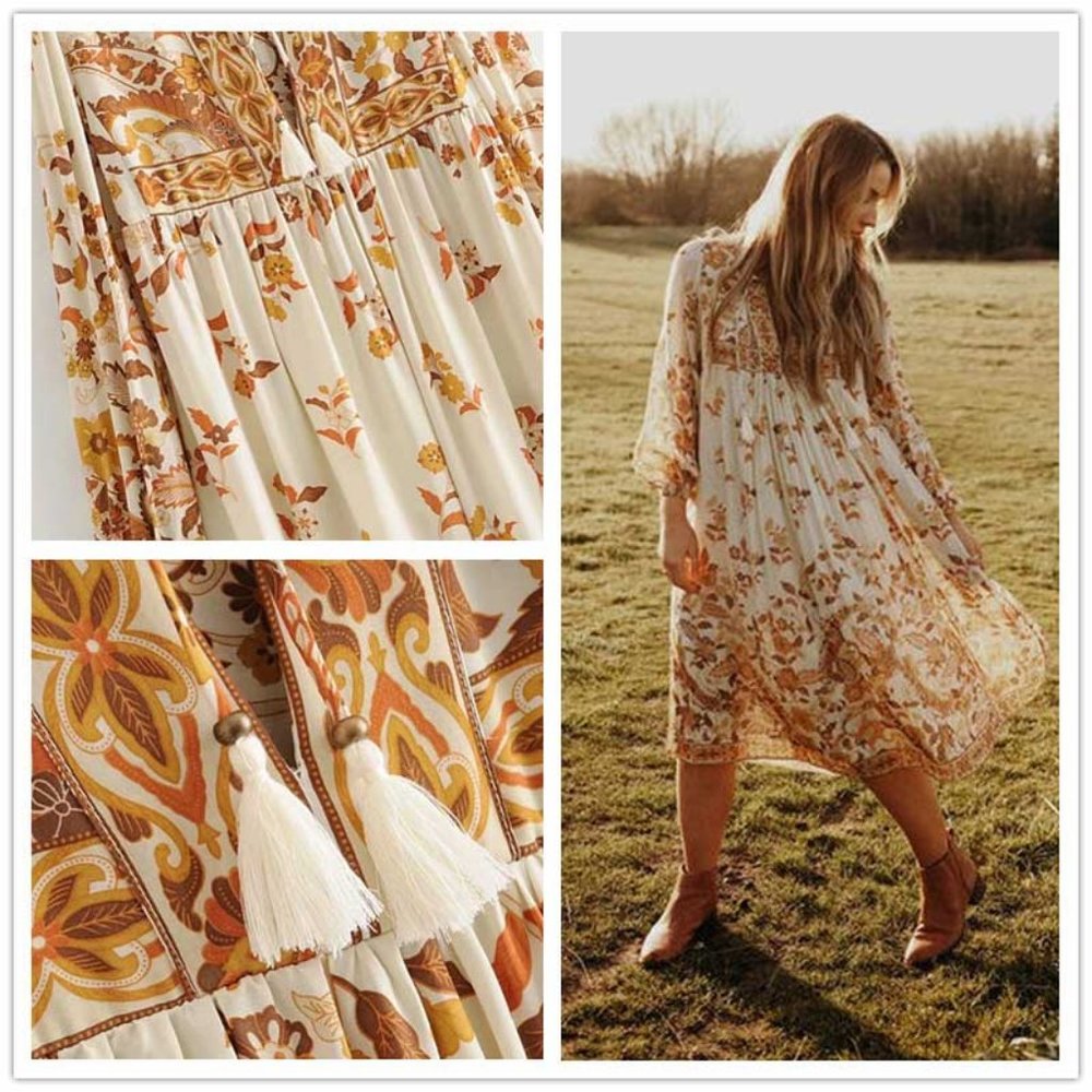 Boho chic Floral Print TAssel Detail Dress - Picture 5 of 8